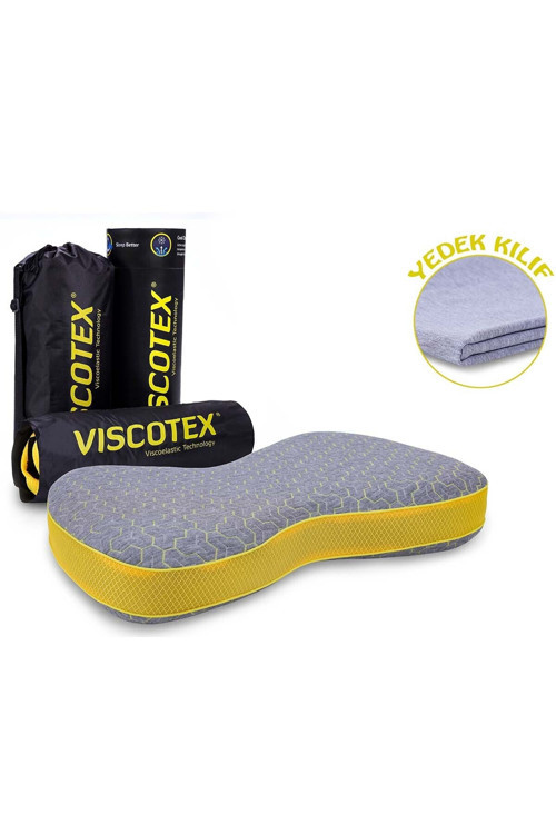 Visco Ortopedik Boyun Destekli-ekstra Pamuk Kılıf-taşıma Çantalı Yastık-60x40x12, Sarı