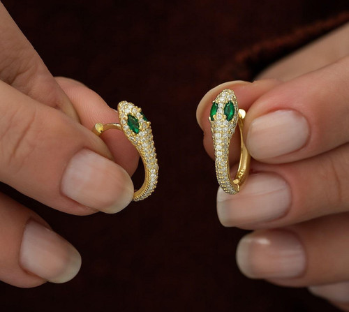 925 Ayar Gold Yılan Tasarım Küpe Kadın Gümüş Küpe