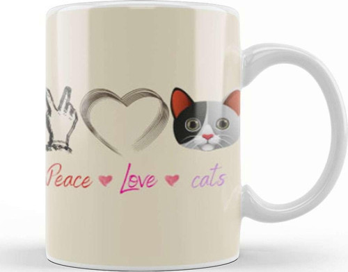 Peace Love Cats Awesome Gift Fashion Peace Love Cats Funny Summer Female Kupa Bardak Porselen