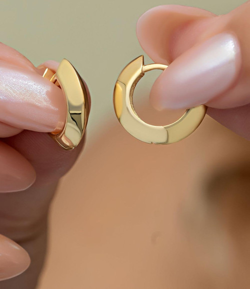 925 Ayar Gümüş Gold Kaplama 15 mm Halka Şarnel Küpe