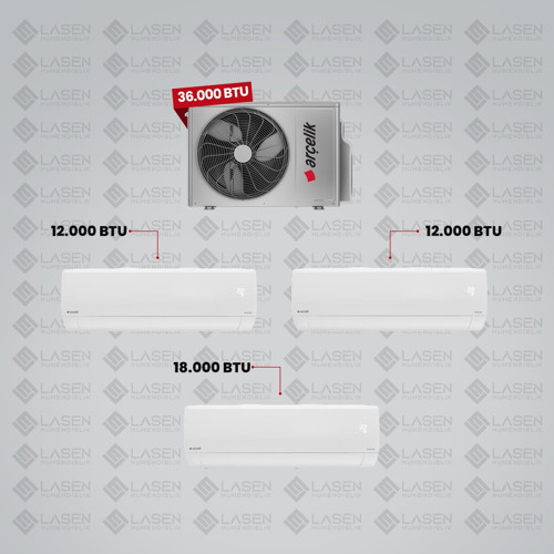 1+3 Multi Sistem Klima / 36100 Md Pro Dış Ünite ( 2 Adet 12 Btu Beyaz + 18 Btu Beyaz Iç Üniteler )