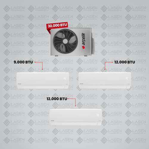 1+3 Multi Sistem Klima / 30100 Md Pro Dış Ünite ( 9 Btu Beyaz + 12 Btu Beyaz + 12 Btu Beyaz Iç Üniteler )