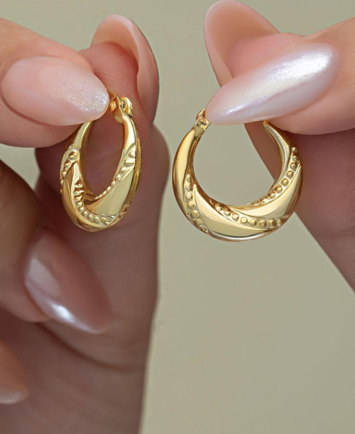 925 Ayar Gümüş Gold Kaplama Taşsız Noktalı Şarnel Küpe