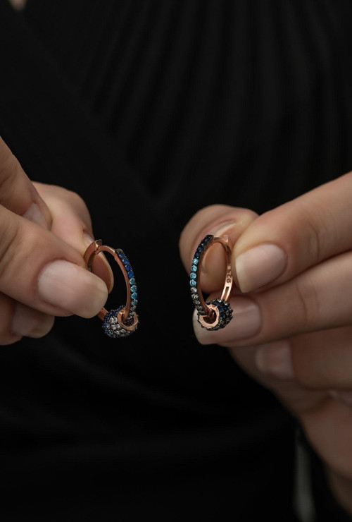925 Ayar Renk Geçişli Halka Tasarım Küpe Kadın Gümüş Küpe