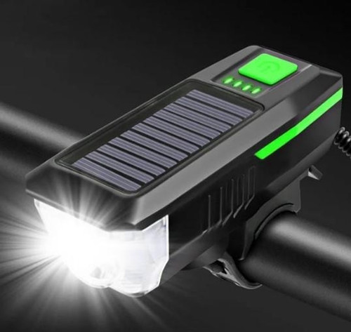 Forte Gt Solar Enerjili Usb Şarjlı Led Far Kornalı Ve Su Geçirmez Bisiklet Feneri Yeşil