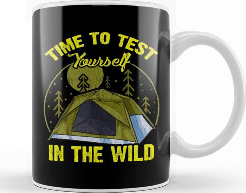 Cute Time To Test Yourself In The Wild Tent Outdoor Camping Kupa Bardak Porselen