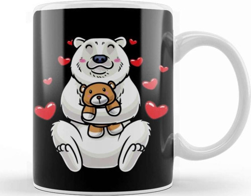 Kawaii White Polar Bear Stuffed Animal With Hearts Ice Bear Kupa Bardak Porselen