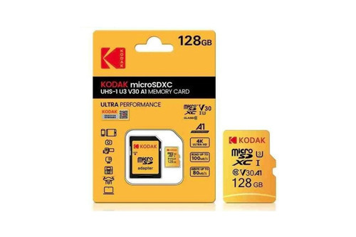 128GB UHS-I U3/V30/A1 Yellow Micro SD + Adaptör