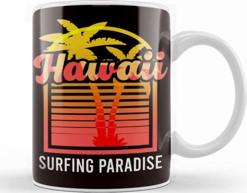 Hawaii Palm Tree Surfing Paradise Beach Island Summer Ocean Kupa Bardak Porselen