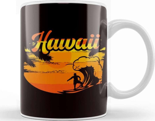 Hawaii Surfer Wave Ocean Island Hawaiian Beach Aloha Travel Kupa Bardak Porselen