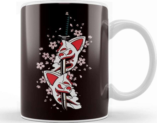 Japanese Art Cat Kendo Katana Samurai Ninja Shinobi Warrior Kupa Bardak Porselen