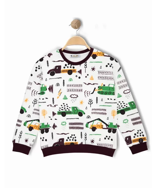 ERKEK ÇOCUK ARABA VE İŞ MAKİNELERİ DESENLİ SWEATSHIRT