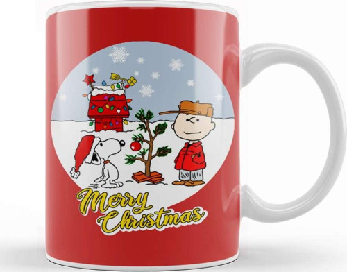 Yılbaşı Yeni Yıl Konseptli Charlie Brown And Snoopy Merry Christmas Kupa Bardak Porselen