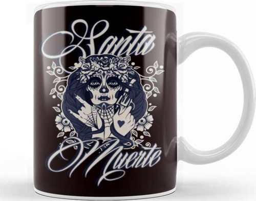 Santa Muerte Female Deity Mexican Dead Sugar Skull Satanic Kupa Bardak Porselen
