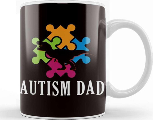 Autism Dad Father Daddy T-Rex Dino Autistic Ribbon Puzzle Kupa Bardak Porselen
