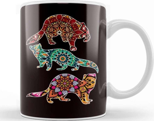 Floral Ferret Mandala Yoga Ferrets Owner Animal Lover Zoo Kupa Bardak Porselen