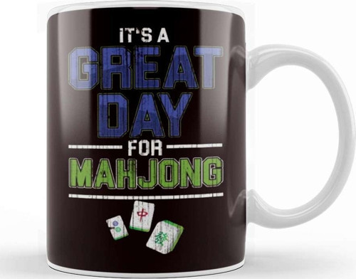 Great Day For Mahjong Player Chinese Board Game Solitaire Kupa Bardak Porselen