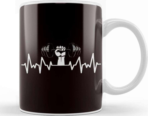 Heartbeat Bodybuilding Weightlifting Workout Gym Fitness Kupa Bardak Porselen