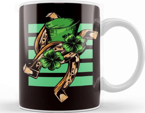 Irish Ireland Horseshoe Lucky Shamrock Saint Patrick Day Kupa Bardak Porselen