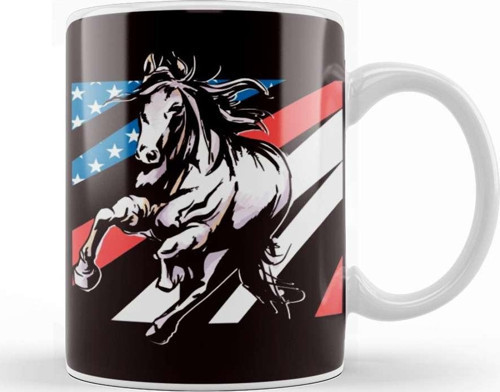 Us American Flag Horse Riding Equestrian Sport Horseshoe Kupa Bardak Porselen