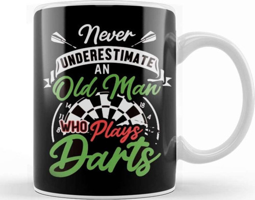 Never Underestimate Old Man Who Player Darts Dartboard Arrow Kupa Bardak Porselen