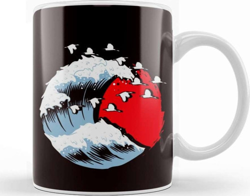 Japan Flag Wave Stork Crane Cherry Blossom Tree Sakura Kupa Bardak Porselen