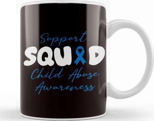 Support Squad Child Abuse Prevention Month Blue Ribbon Kupa Bardak Porselen