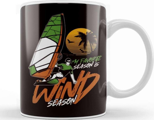 Wind Season Windsurfing Windsurfer Sunset Ocean Wave Surfing Kupa Bardak Porselen