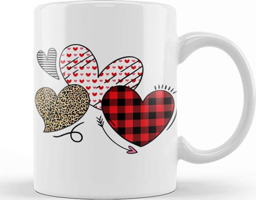 Girls Valentines Day S Hearts Love Leopard Plaid Kids Kupa Bardak Porselen