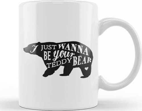 Retro Animal Bear I Just Want To Be Your Teddy Black Kupa Bardak Porselen