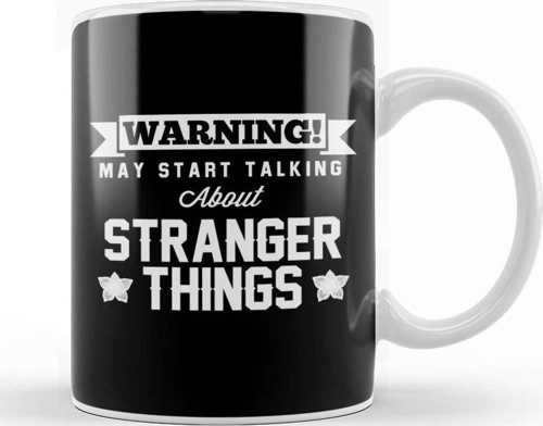 Warning May Start Talking About Stranger Things Text Kupa Bardak Porselen