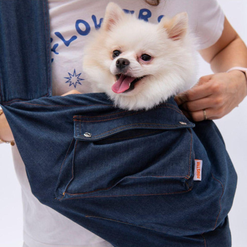 Mavi Denim Crossbody Küçük Irk Köpek Çapraz Taşıma Çantası
