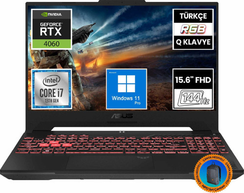 TUF Gaming F15 FX507VV-LP243A10 i7-13620H 16GB 512SSD RTX4060 15.6" FullHD W11P Taşınabilir Bilgisayar-CNT011