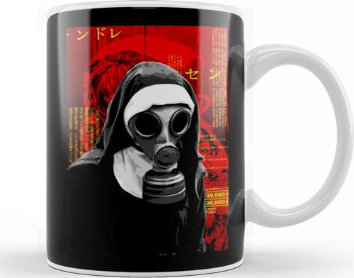 Gas Mask Nun Kupa Bardak Porselen