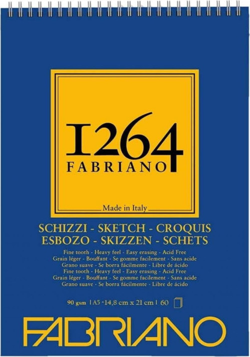 FABRIANO 1264 SCHIZZI A5 - 90 GR - F-1264 ESKİZ DEFTERİ - ÜST SPİRALLİ - MİKROPERFORELİ