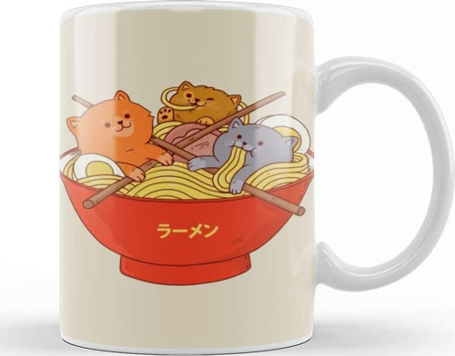 Ramen And Cats Kupa Bardak Porselen