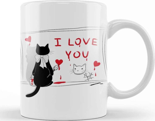 Kedi Cat Love Kupa Bardak Porselen