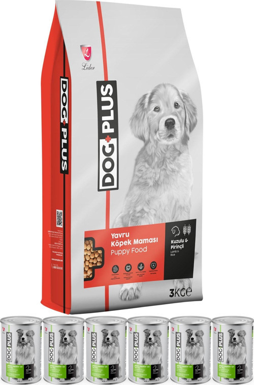 Kuzu Etli Pirinçli Yavru Köpek Maması 3 Kg + 6 Adet Tavuklu Köpek Konservesi