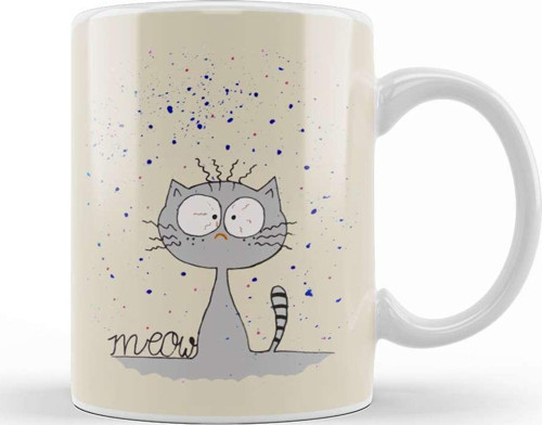 Sad Cat Meows Kupa Bardak Porselen