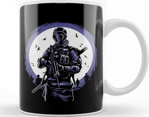 Gas Mask Soldier Kupa Bardak Porselen