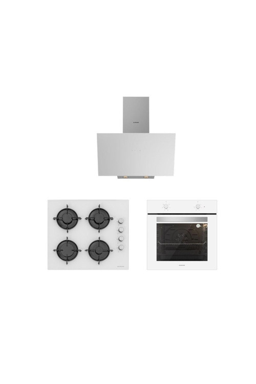 3'lü Beyaz Cam Ankastre Set (3481 Flam 60 Beyaz+cs5349w01+bo6501w01)