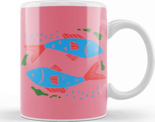 Zodiac Symbols Fish Kupa Bardak Porselen