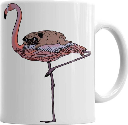 Flamingo Pug Köpek Kupa Bardak Porselen