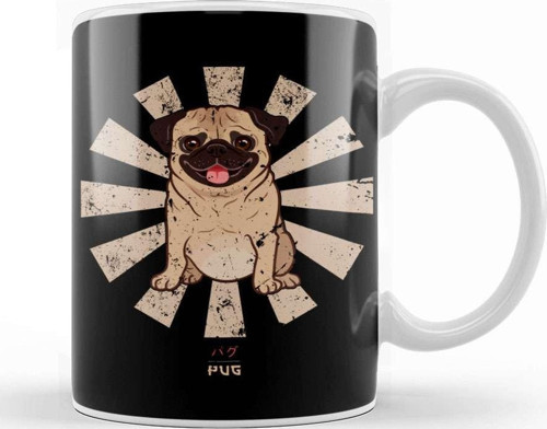 Pug Retro Japanese Kupa Bardak Porselen