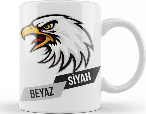 Kartal Siyah Beyaz Kupa Bardak Porselen