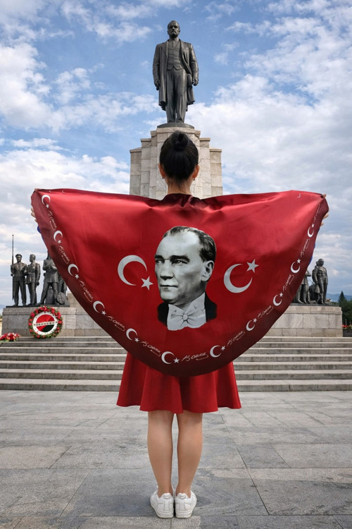 Atatürk Portre Bayraklı Pelerin Gösteri Kostümü 145X73Cm