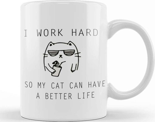 Kedi I Work Hard Cats Kupa Bardak Porselen
