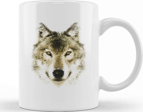 Geometric Animal Wolf Kupa Bardak Porselen