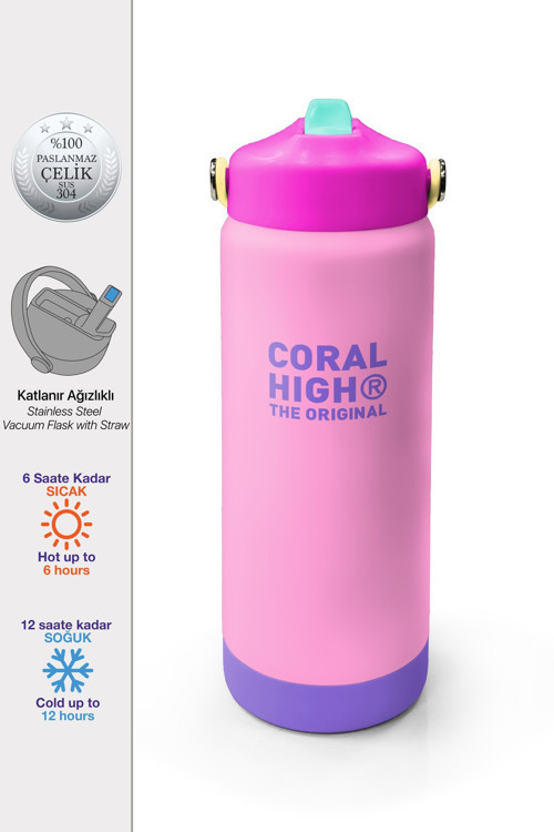 Pembe Katlanır Ağızlıklı Çelik Termos 650 ml 38397