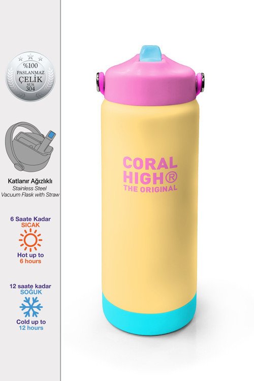 Sarı Katlanır Ağızlıklı Çelik Termos 650 ml 38398